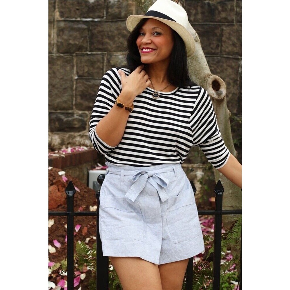 Cabi Shorts Womens M Blue Court Skort Belted High Waist Button Front Casual